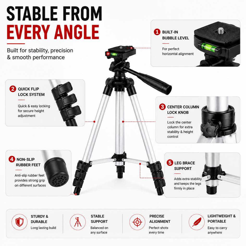 3-Way Adjustable Camera & Mobile Tripod