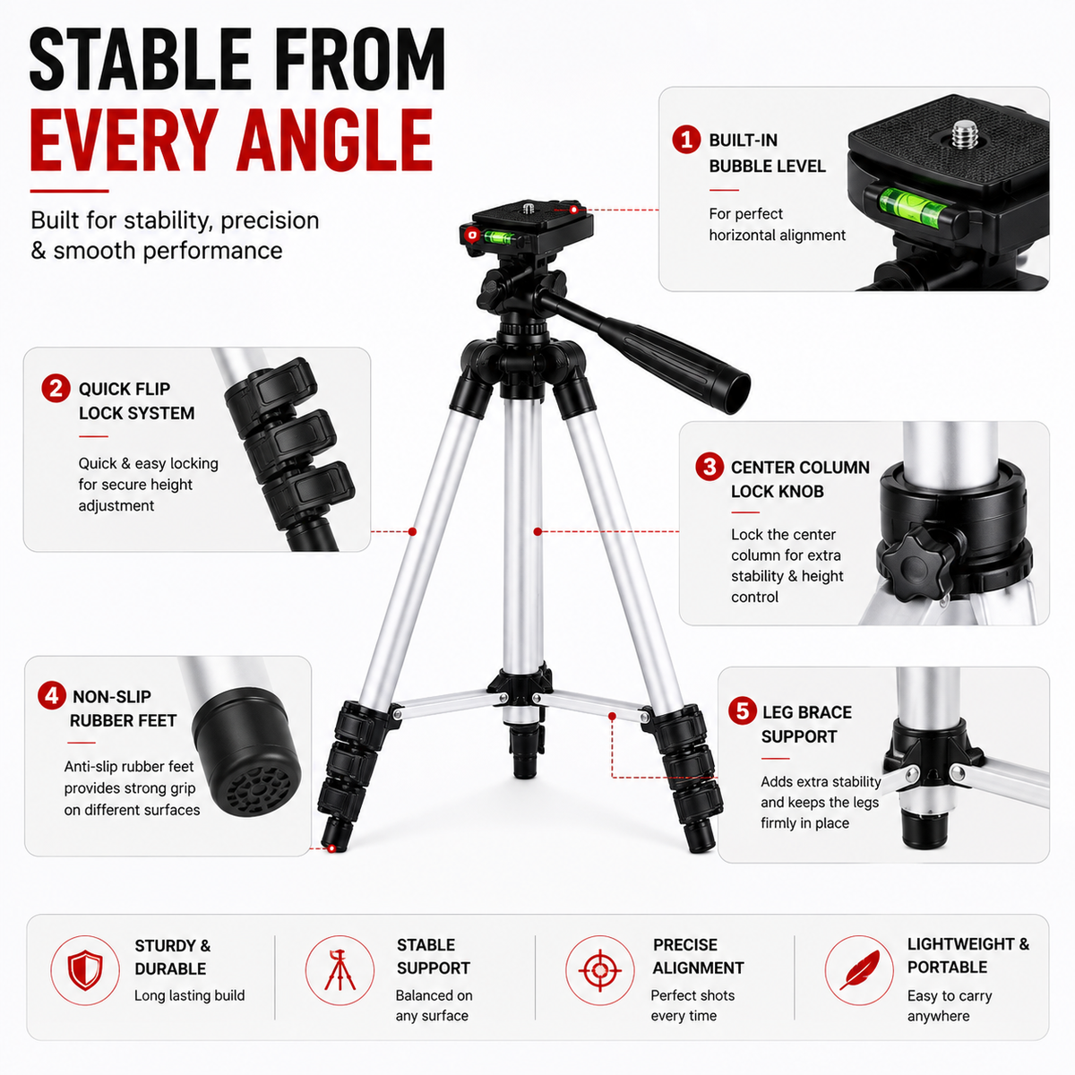 3-Way Adjustable Camera & Mobile Tripod