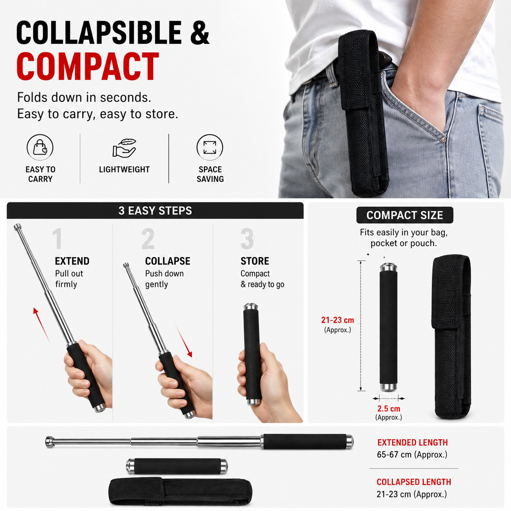 Collapsible Personal Safety Stick - Portable & Compact Safety Tool