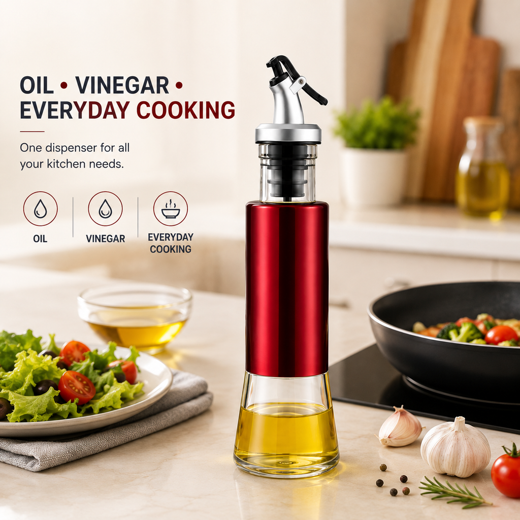 Premium 300ml Glass oil Dispenser with Press-controlled Pouring & Protective Cover