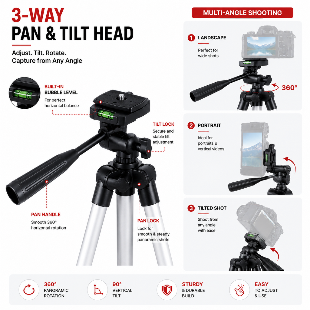 3-Way Adjustable Camera & Mobile Tripod