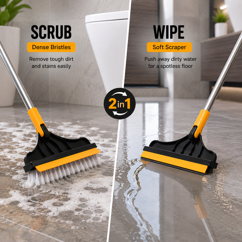2-in-1 Floor Scrub Cleaning Brush & Wiper - Pack of 2
