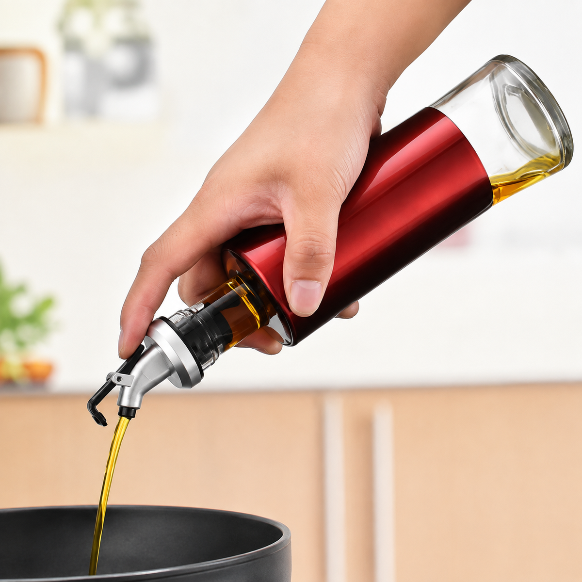 Premium 300ml Glass oil Dispenser with Press-controlled Pouring & Protective Cover