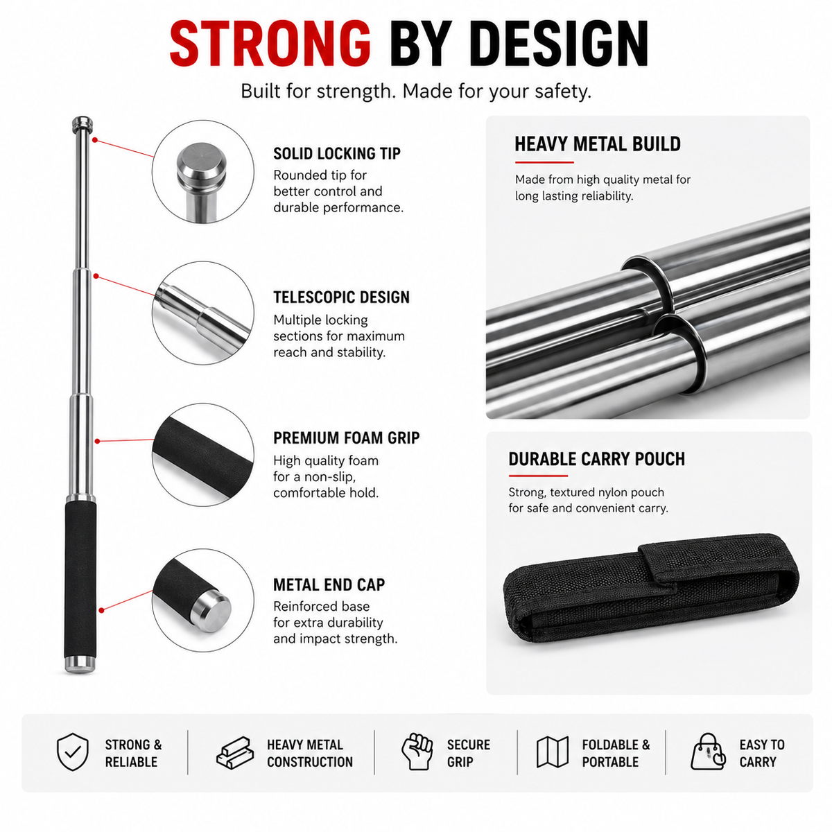 Collapsible Personal Safety Stick - Portable & Compact Safety Tool