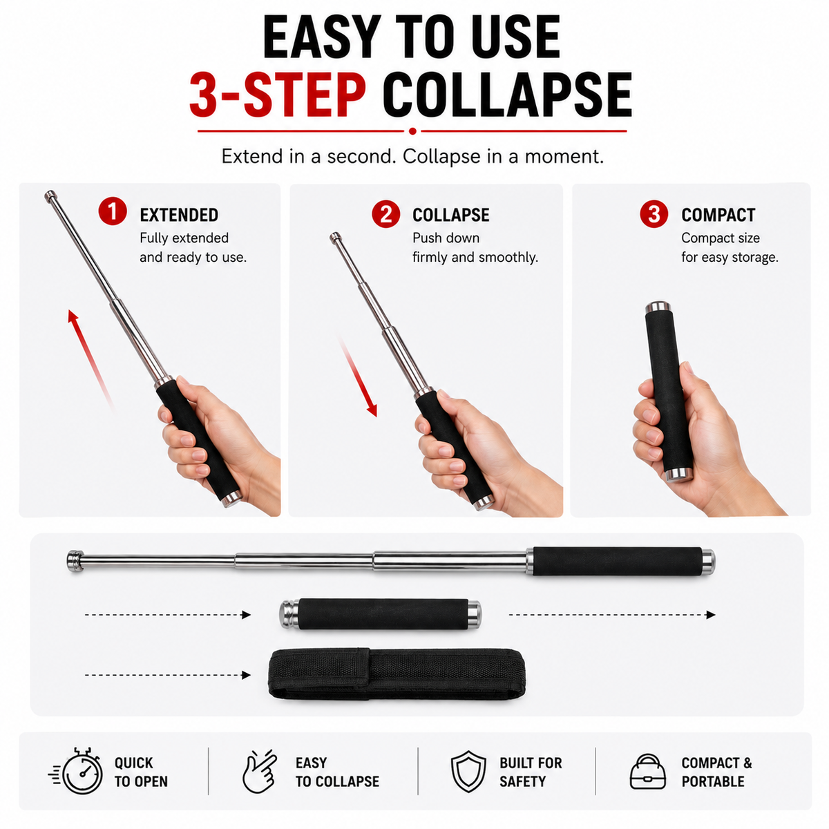 Collapsible Personal Safety Stick - Portable & Compact Safety Tool