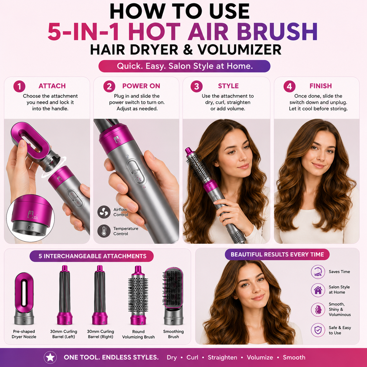 5 in 1 Hot Air Brush Hair Dryer & Volumizer