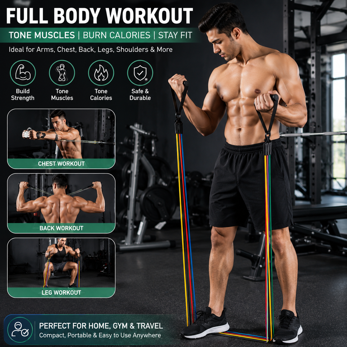 Exercise Bands Fitness Gym Resistance Bands Kit for Men Women