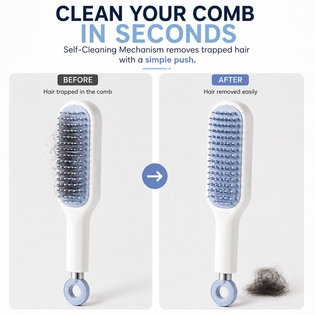 Self-Cleaning Anti-Static Massage Comb for Adults and Kids