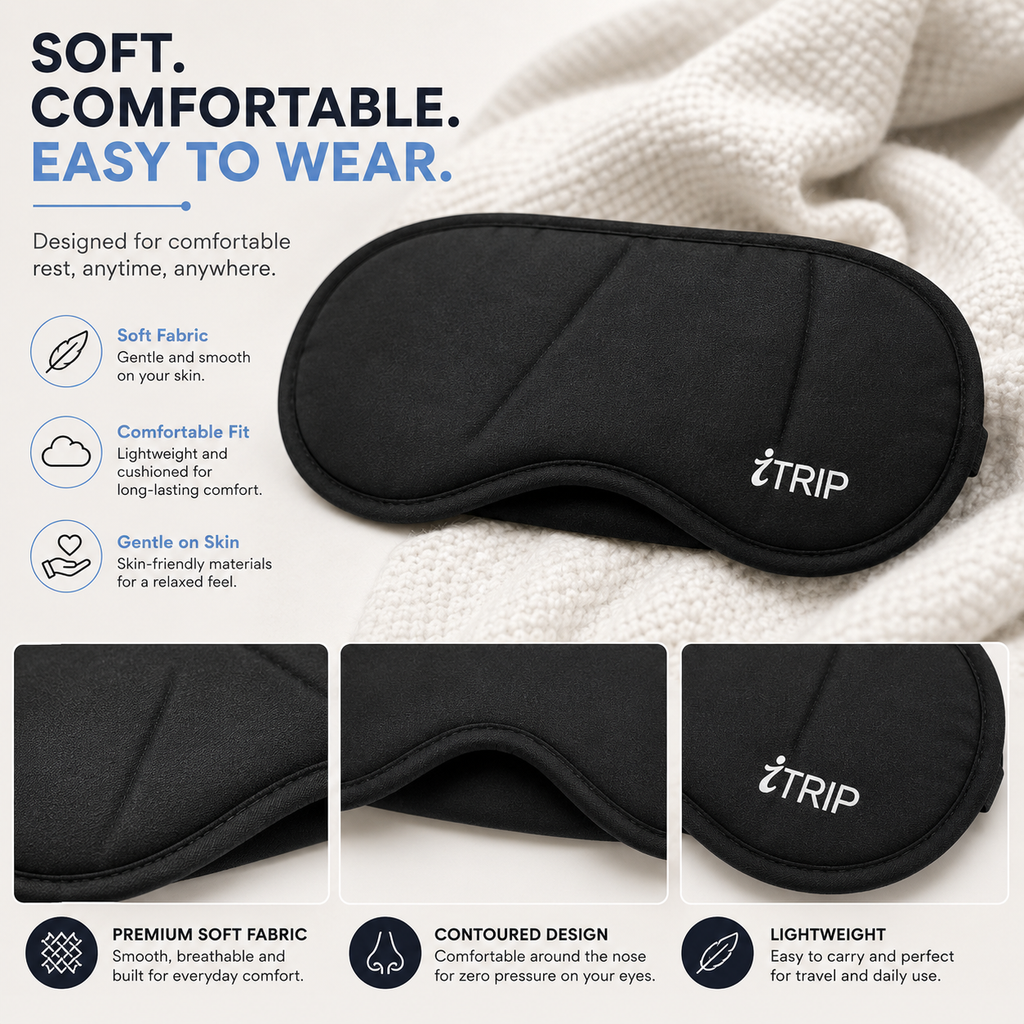 Premium Soft Sleeping Eye Mask | Light Blocking, Adjustable Strap & Comfortable Fit For Sleep & Travel