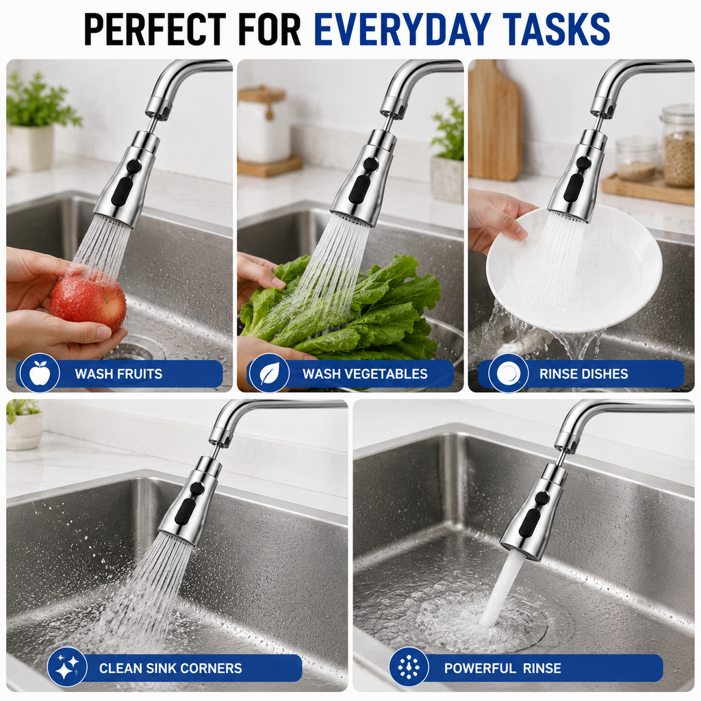 360° Rotating Faucet Extension Nozzle with 3 Water Flow Modes | Adjustable Tap Extender For Kitchen Sink & Basin