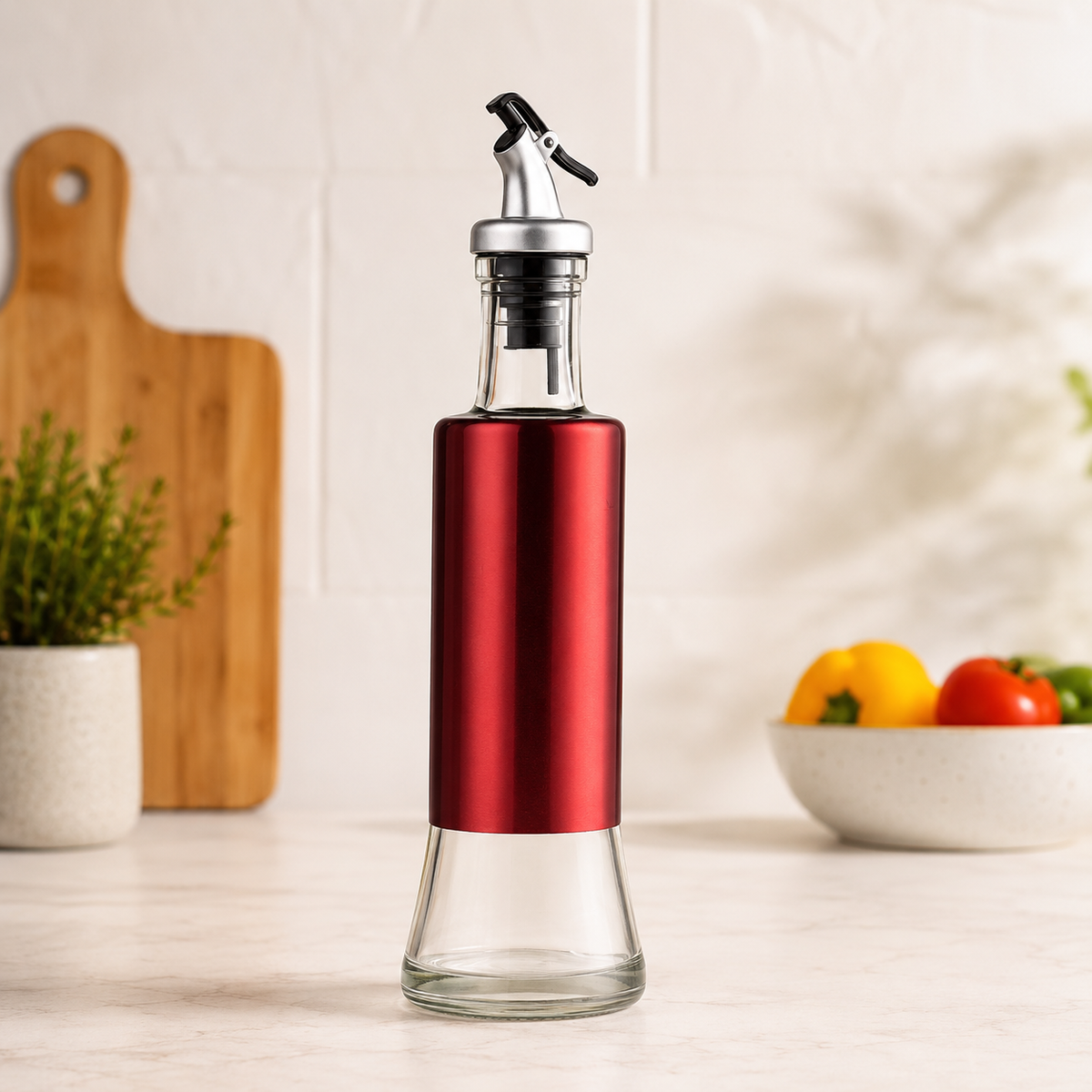 Premium 300ml Glass oil Dispenser with Press-controlled Pouring & Protective Cover
