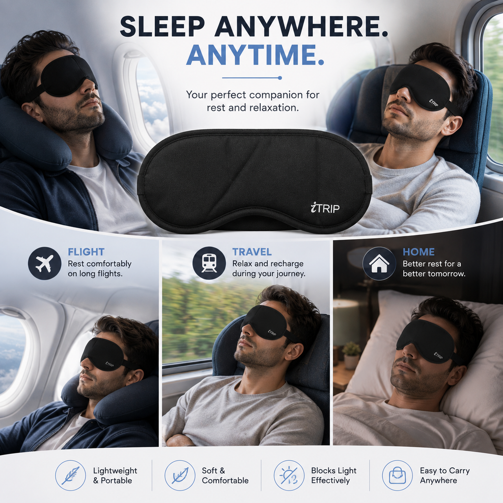 Premium Soft Sleeping Eye Mask | Light Blocking, Adjustable Strap & Comfortable Fit For Sleep & Travel