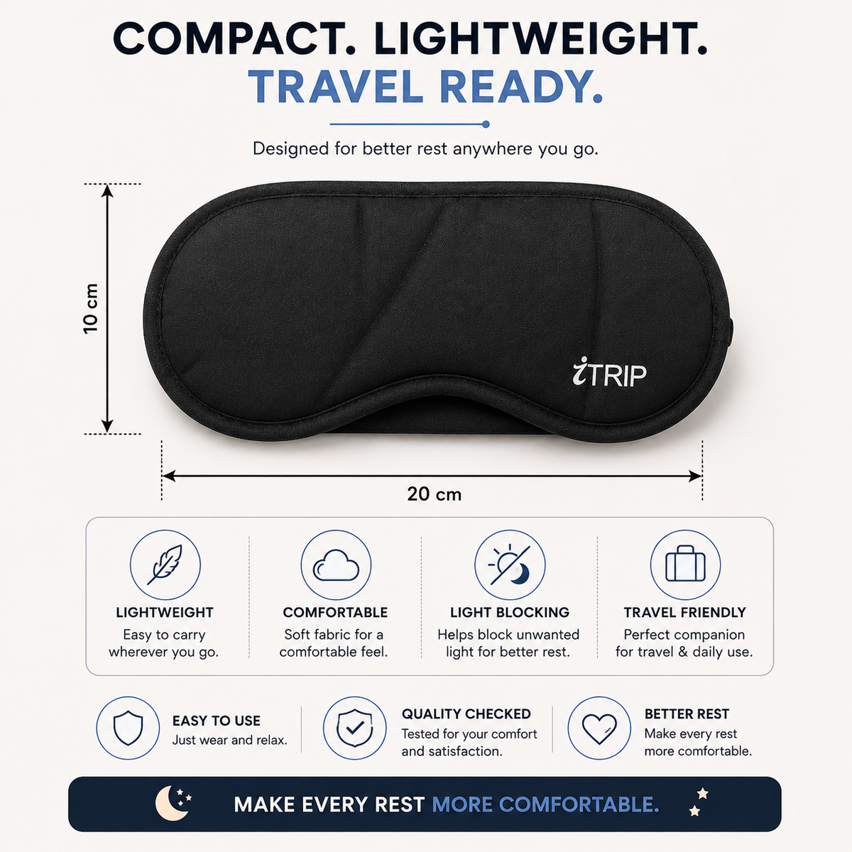 Premium Soft Sleeping Eye Mask | Light Blocking, Adjustable Strap & Comfortable Fit For Sleep & Travel