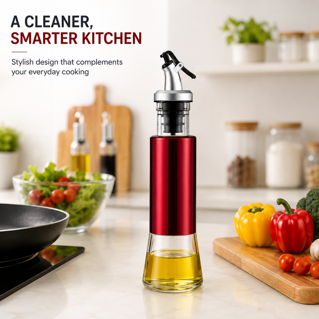 Premium 300ml Glass oil Dispenser with Press-controlled Pouring & Protective Cover
