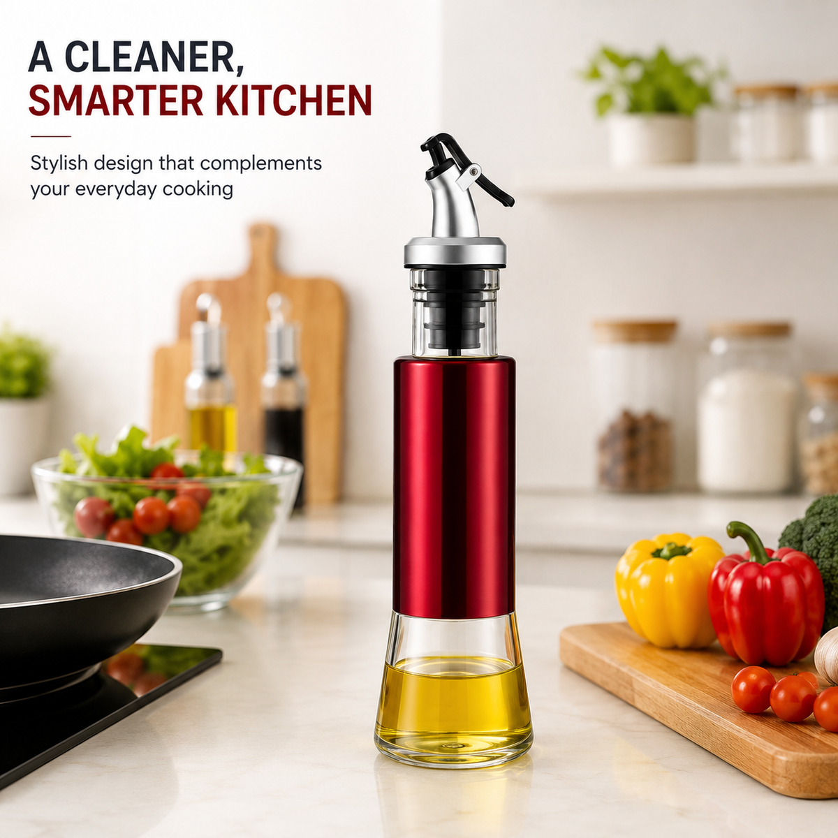 Premium 300ml Glass oil Dispenser with Press-controlled Pouring & Protective Cover