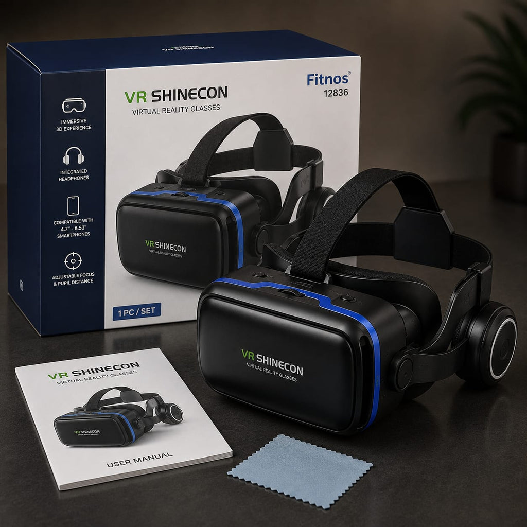 VR Shinecon 3D Virtual Reality Headset With Integrated Headphones - Adjustable Focus & 60 - 70mm IPD | 4.7" - 6.53" Smartphone Compatible